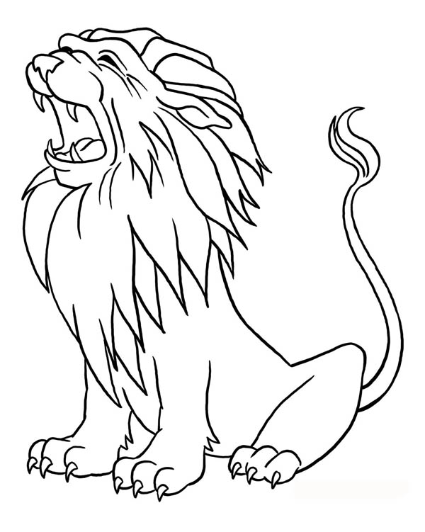 Coloriage d'un lion majestueux dans un décor naturel