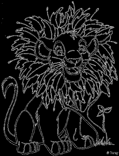 Coloriage d'un lion majestueux dans un décor naturel
