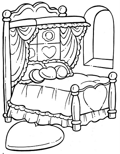 Coloriage d'un lit douillet avec des décorations variées Coloriage d'un lit douillet avec des décorations variées