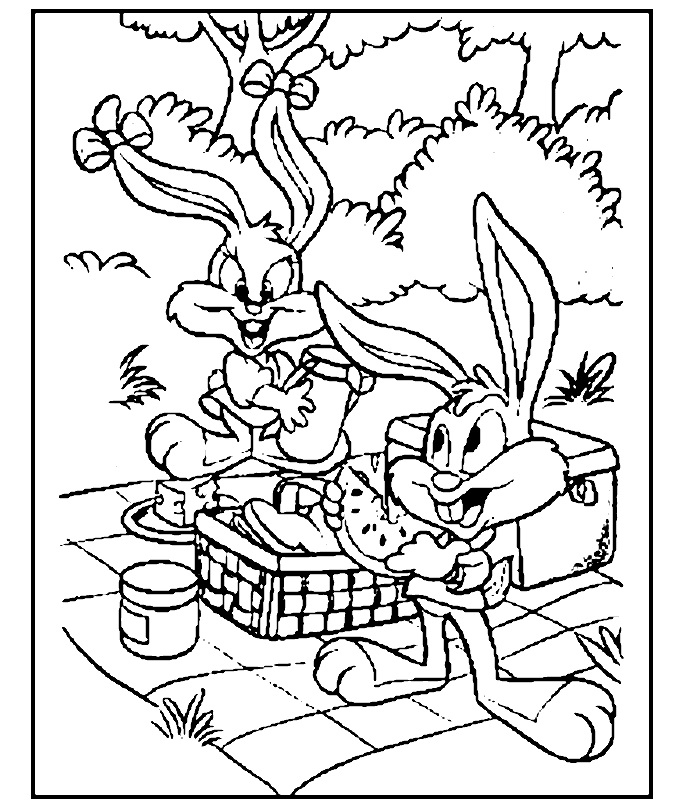 Scène humoristique avec Bugs Bunny et Daffy Duck en pleine interaction