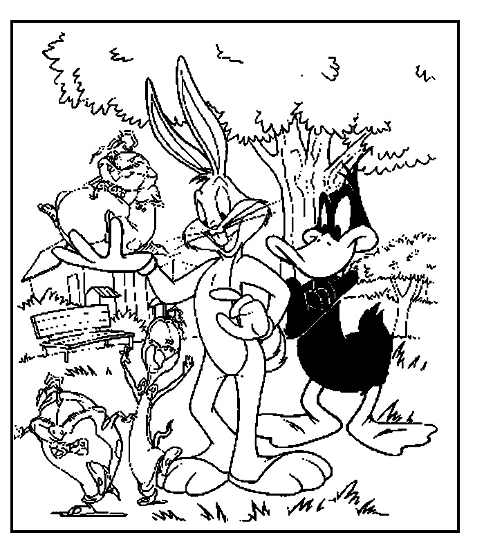 Coloriage de personnages des Looney Tunes en pleine aventure