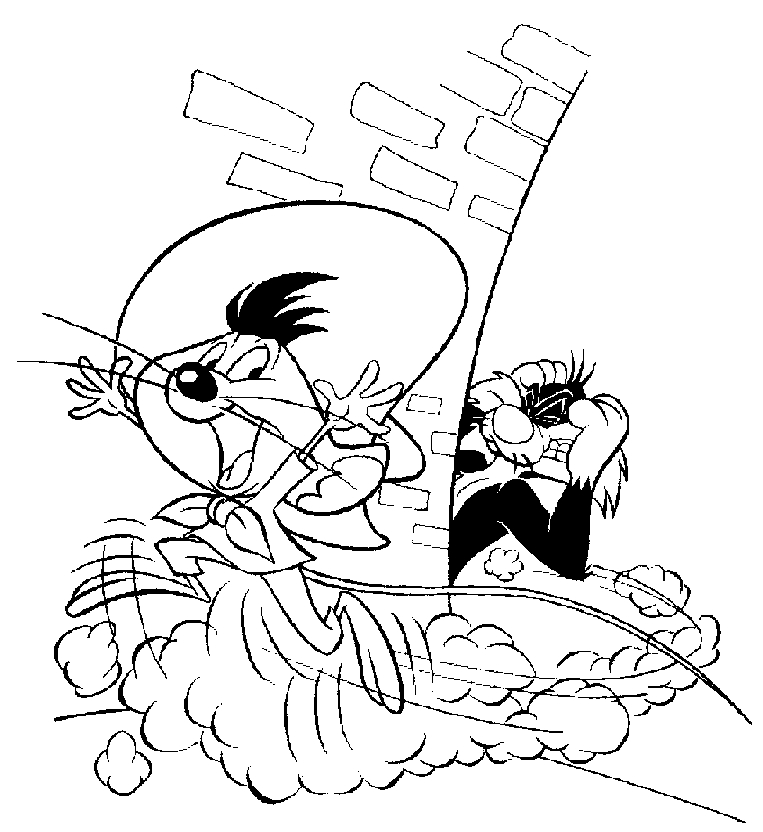 Coloriage de personnages de Looney Tunes en pleine aventure