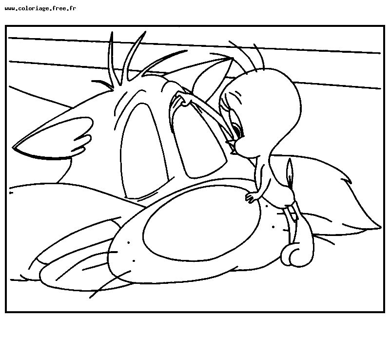 Coloriage de Bugs Bunny et Daffy Duck en pleine aventure
