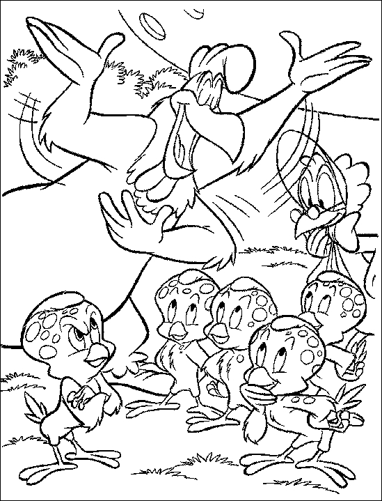 Coloriage de personnages de Looney Tunes dans une scène humoristique