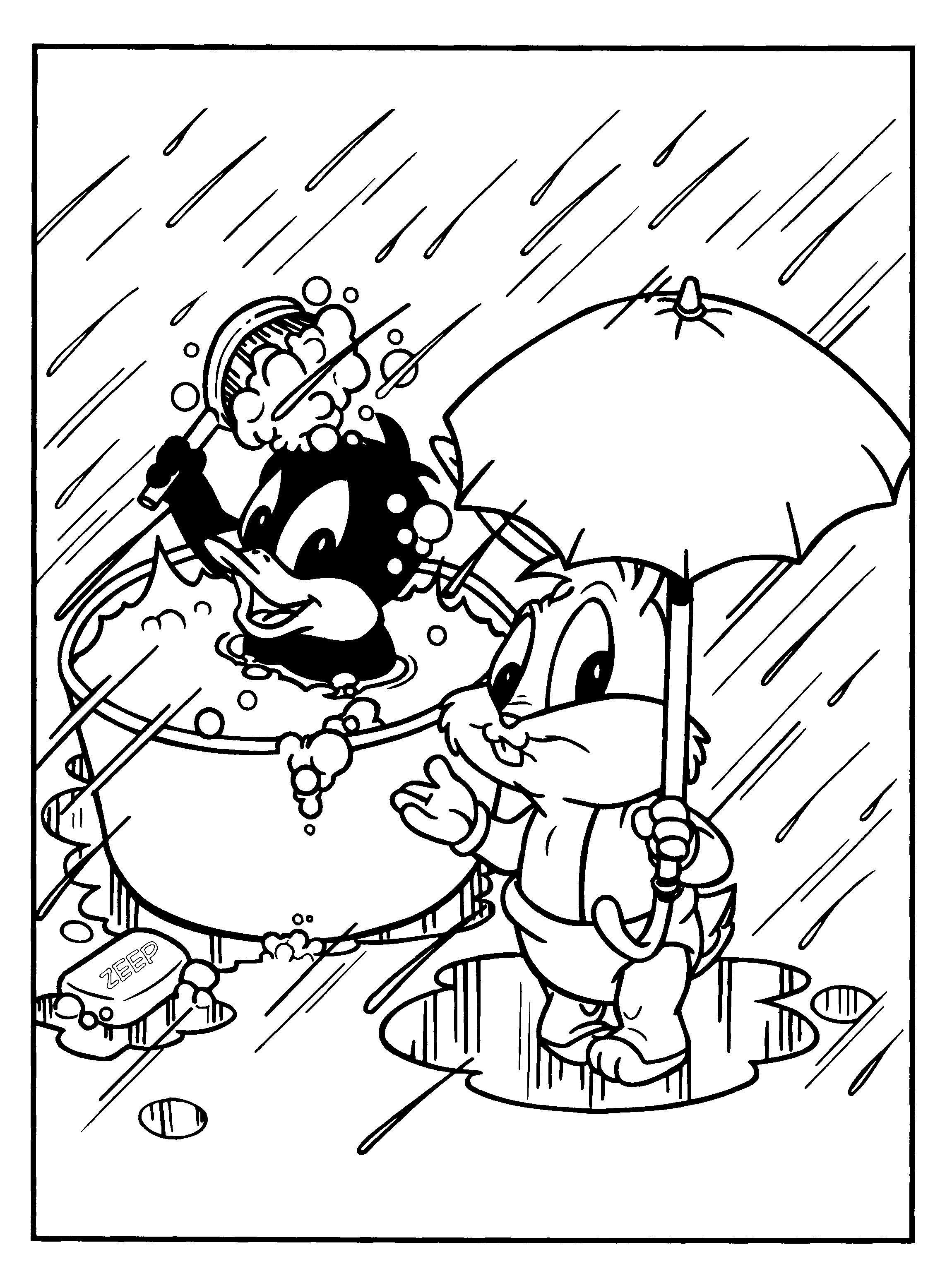 Coloriage de Looney Tunes avec Bugs Bunny et Daffy Duck en pleine interaction