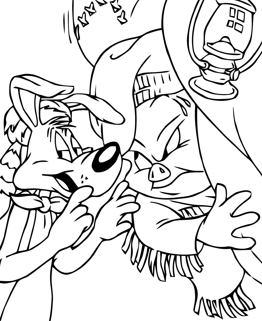 Coloriage des Looney Tunes avec Bugs Bunny et Daffy Duck en scène comique