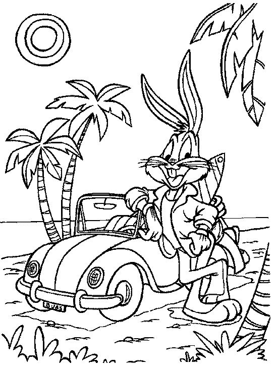 Scène de Looney Tunes avec Bugs Bunny et Daffy Duck dans un décor ludique