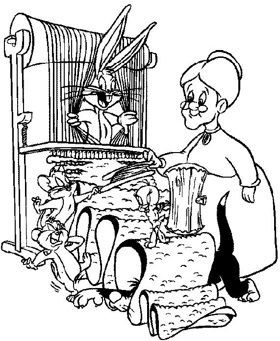Coloriage de personnages des Looney Tunes en pleine action