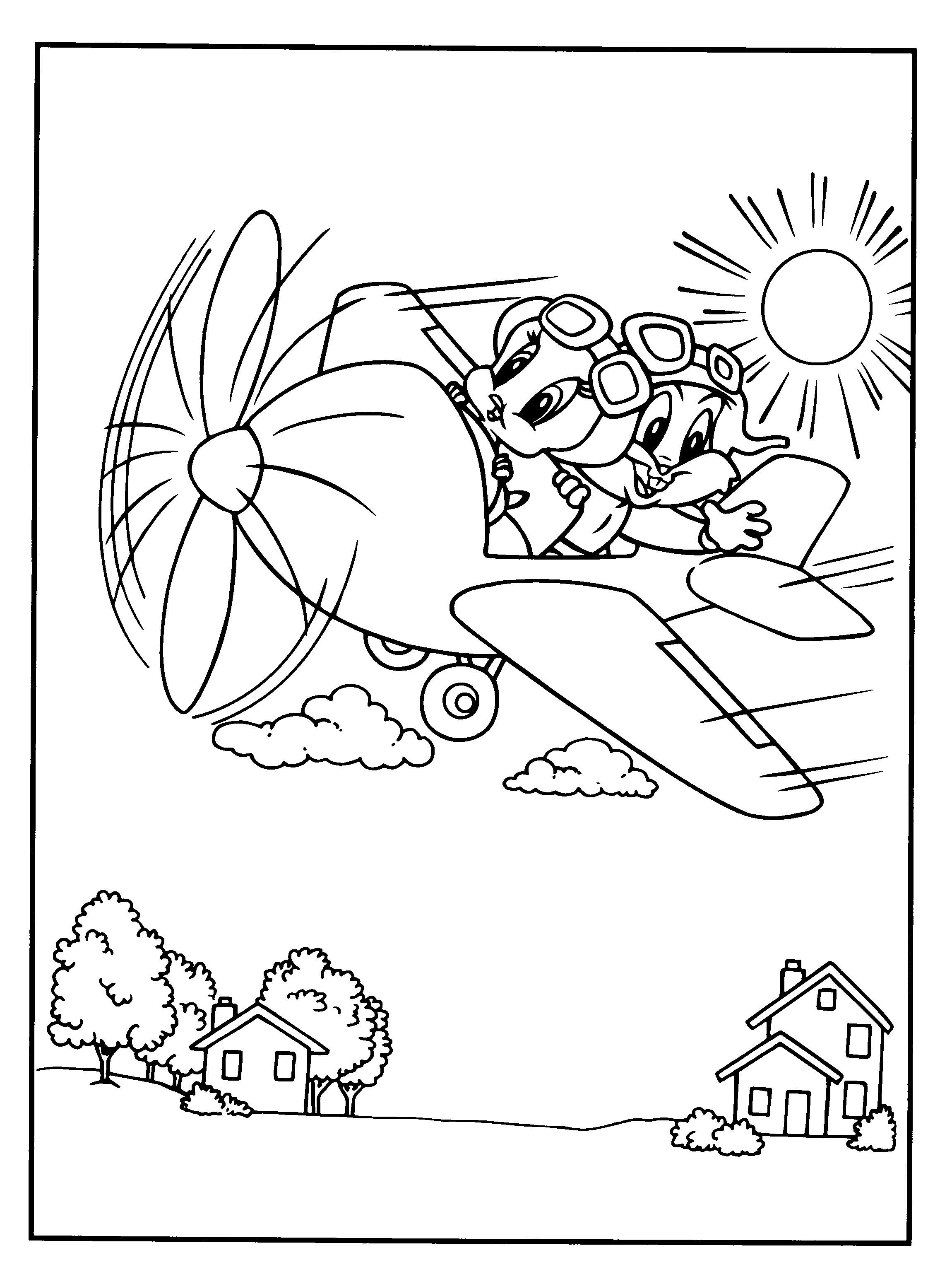 Coloriage Looney Tunes avec Bugs Bunny et Daffy Duck sur fond naturel