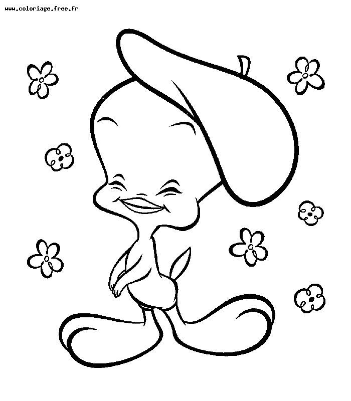 Coloriage de personnages des Looney Tunes jouant ensemble dans un décor ludique