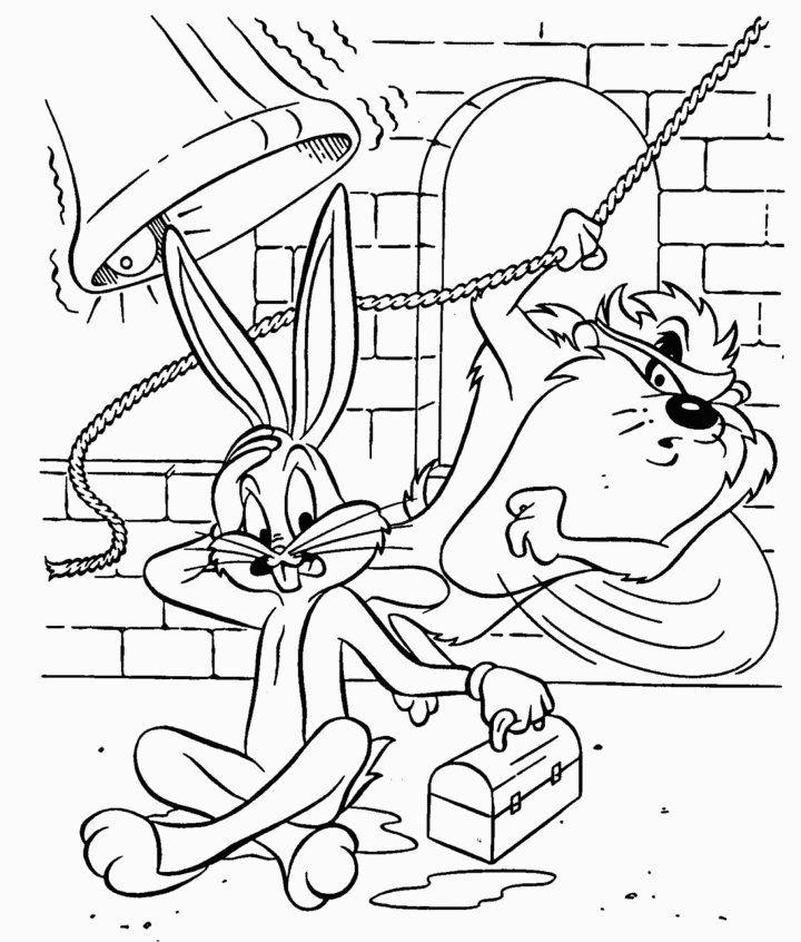 Scène de Looney Tunes avec Bugs Bunny et Daffy Duck dans un décor animé