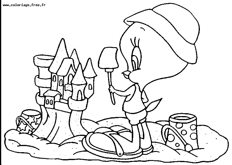 Coloriage de personnages de Looney Tunes en pleine action
