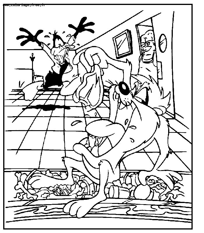 Coloriage de personnages des Looney Tunes en pleine aventure