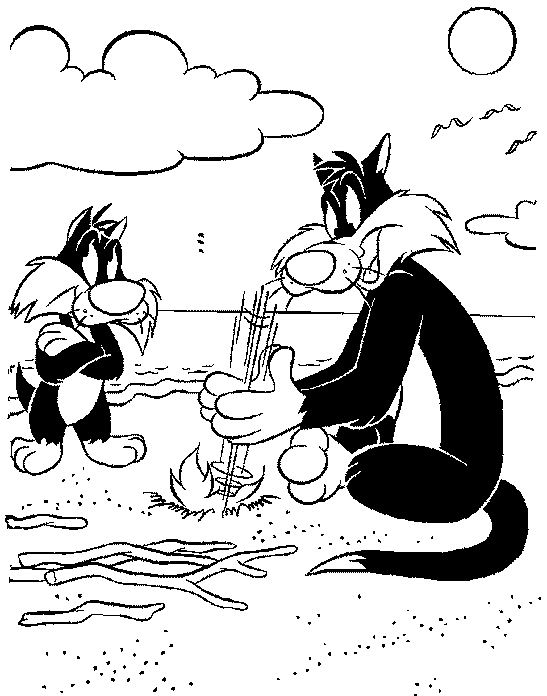 Coloriage des personnages de Looney Tunes dans un décor ludique