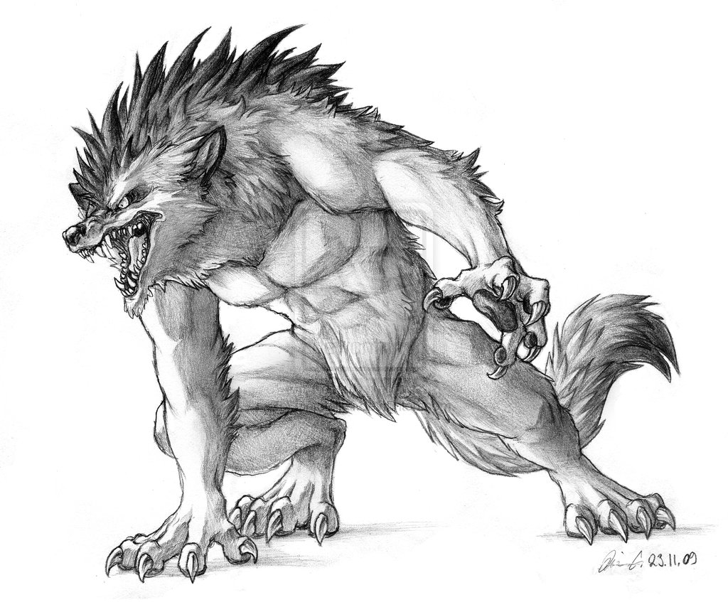 Coloriage d'un loup-garou hurlant à la lune dans une forêt