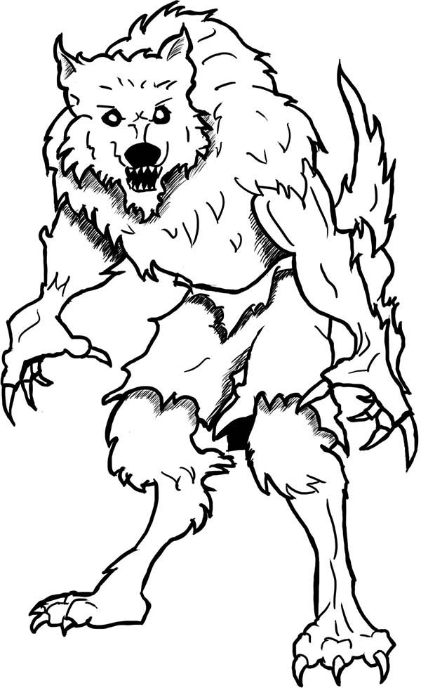 Loup-garou en pleine transformation dans une forêt nocturne