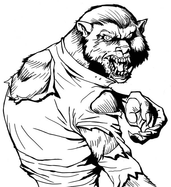 Coloriage d'un loup-garou mystérieux sous la pleine lune Coloriage d'un loup-garou mystérieux sous la pleine lune