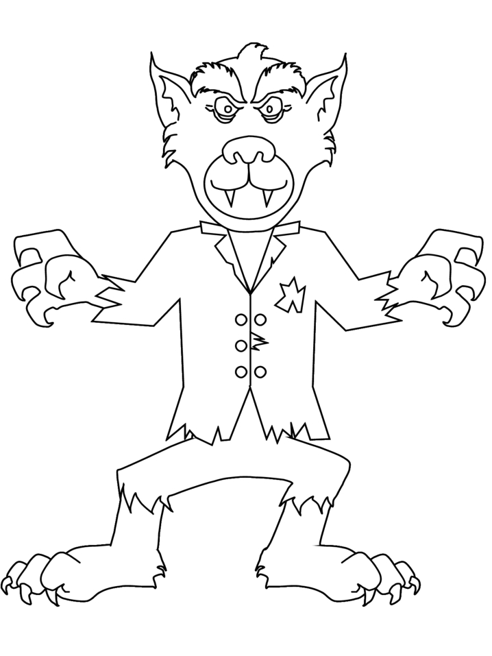 Coloriage d'un loup-garou dans une forêt lunaire Coloriage d'un loup-garou dans une forêt lunaire