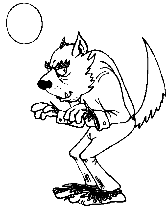 Coloriage d'un loup-garou dans une forêt nocturne