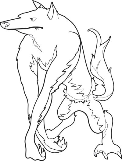 Coloriage d'un loup-garou hurlant à la lune dans une forêt