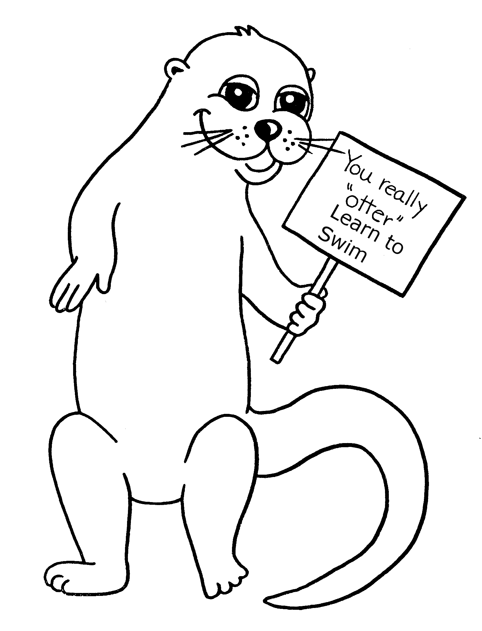 Coloriage d'une loutre joyeusement allongée sur une pierre au bord de l'eau