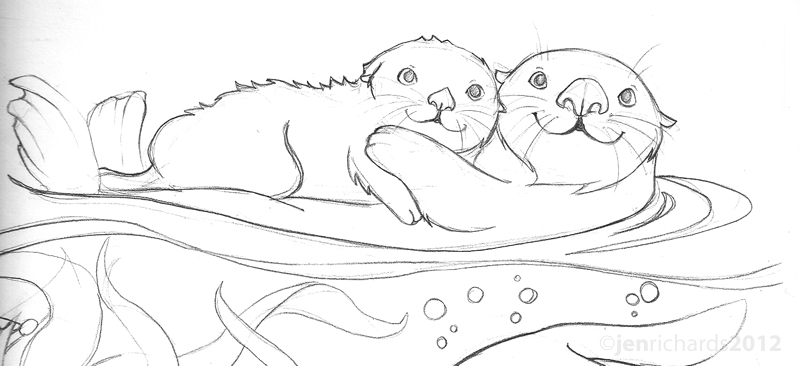 Coloriage d'une loutre jouant dans l'eau entourée de nature