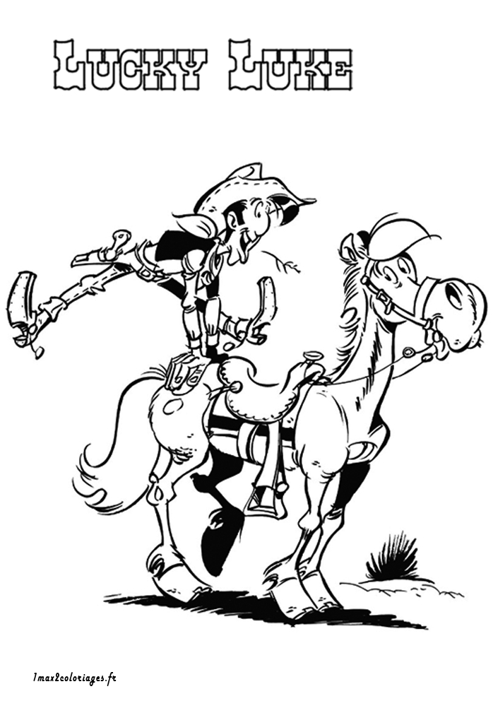 Lucky Luke et son cheval Jolly Jumper dans le Far West
