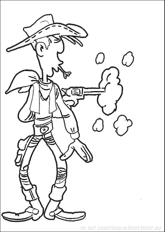 Lucky Luke tirant son revolver dans une scène de western