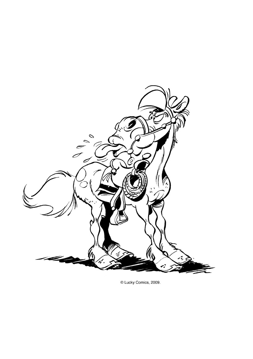 Lucky Luke tirant sur son ennemi dans un décor de Far West