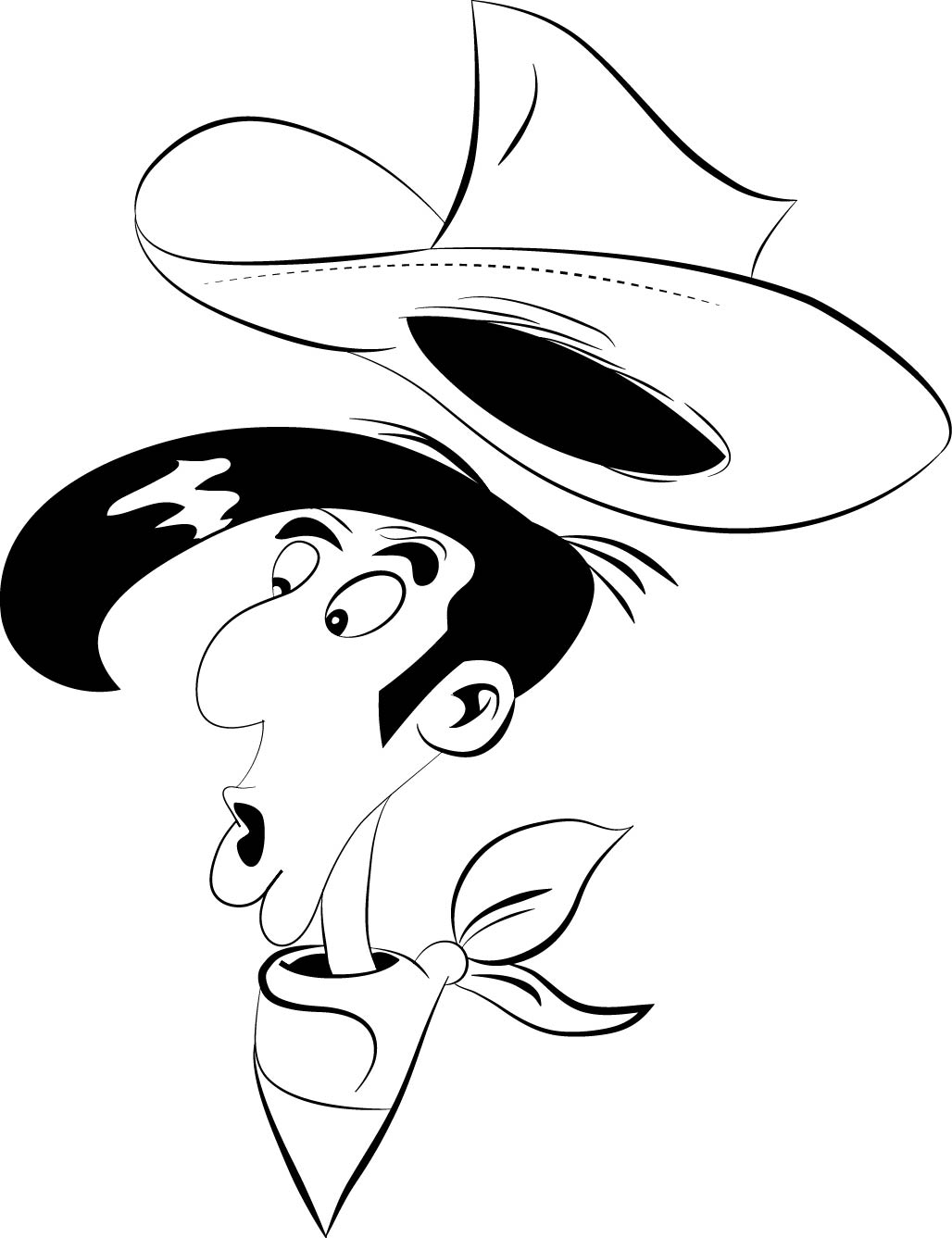Lucky Luke à cheval dans une prairie ensoleillée