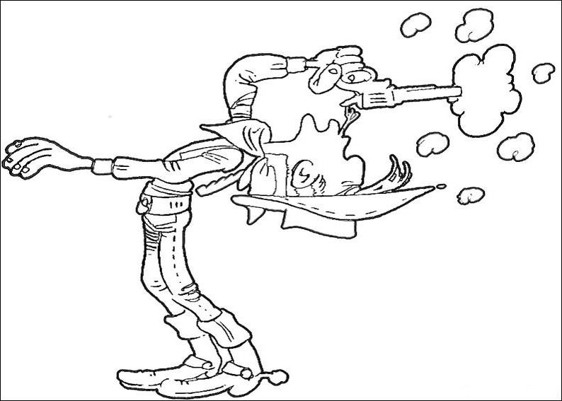 Coloriage de Lucky Luke à cheval dans le Far West