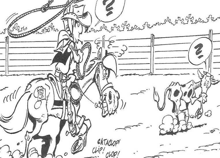 Lucky Luke et son fidèle Jolly Jumper au cœur d'une prairie