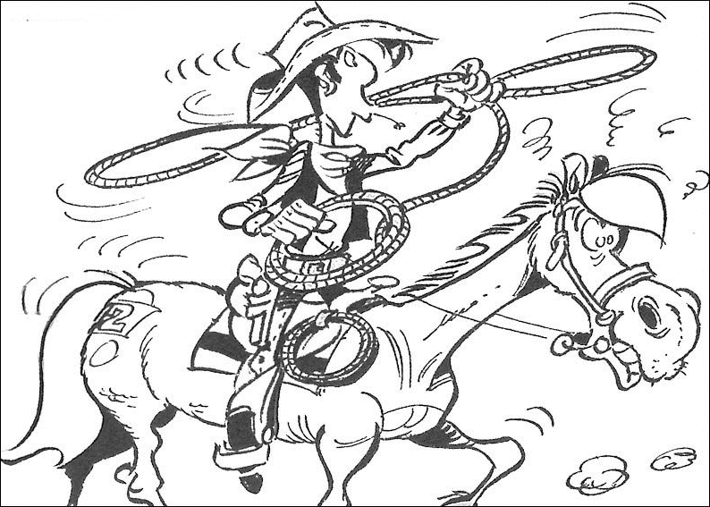 Coloriage de Lucky Luke en pleine action dans le Far West
