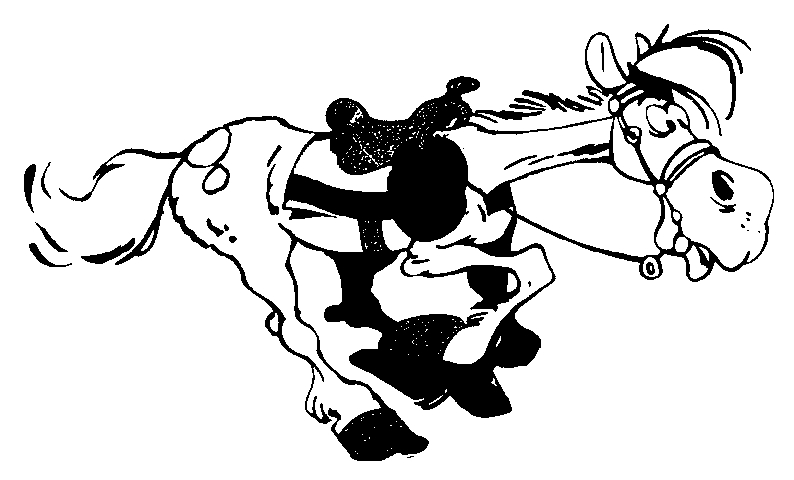 Lucky Luke chevauchant Jolly Jumper dans le Far West