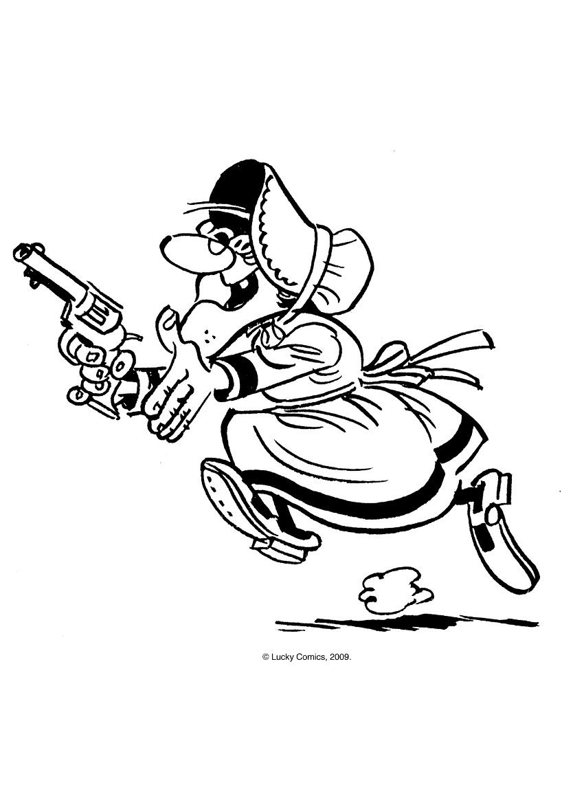 Coloriage de Lucky Luke sur son cheval Jolly Jumper dans le Far West