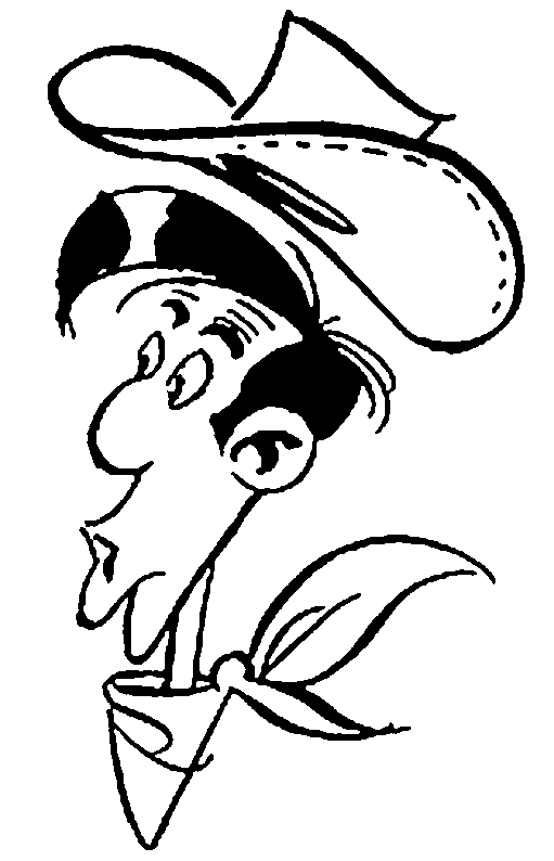 Lucky Luke à cheval dans le désert avec son fidèle Jolly Jumper