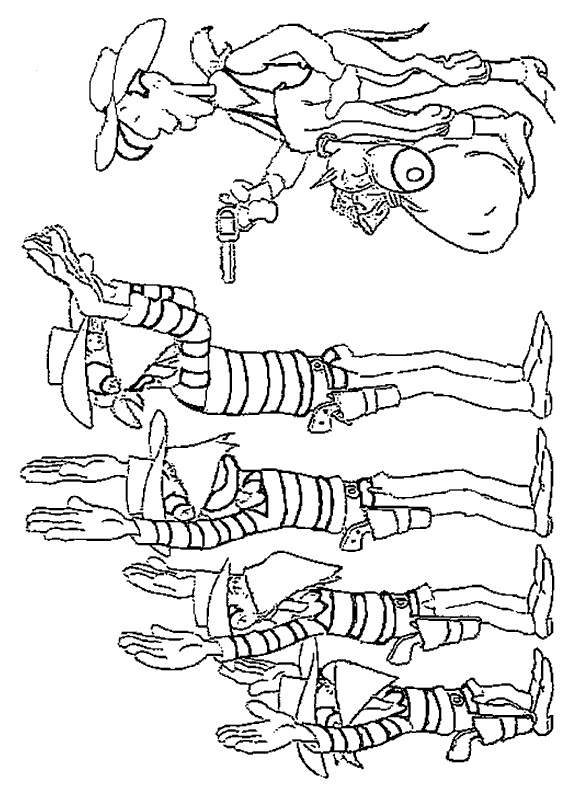 Coloriage de Lucky Luke sur son cheval Jolly Jumper dans le Far West