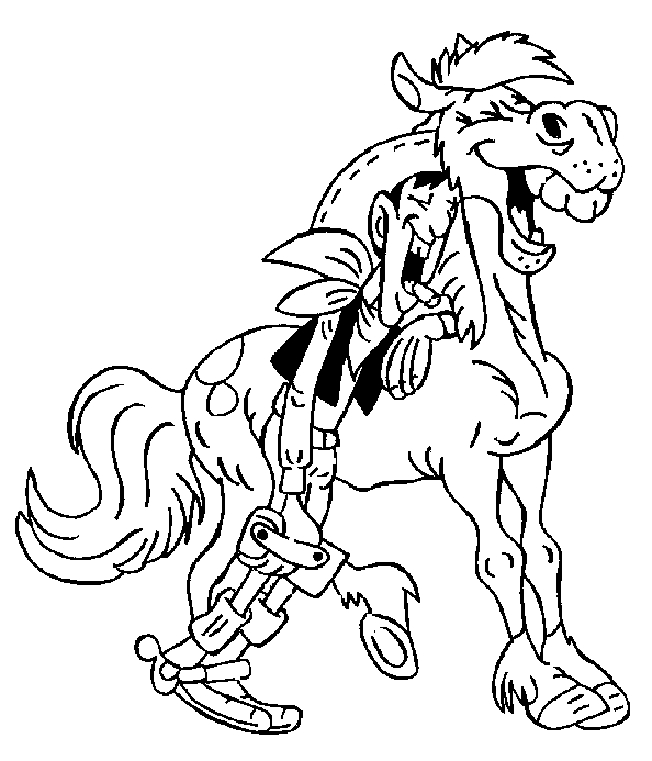 Lucky Luke tirant sur un bandit dans le Far West