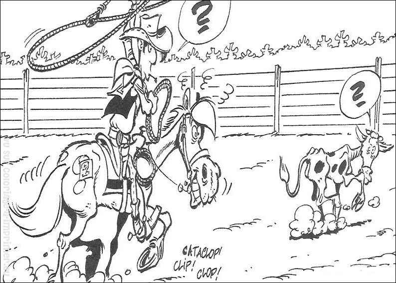 Lucky Luke chevauche son cheval Jolly Jumper dans le Far West