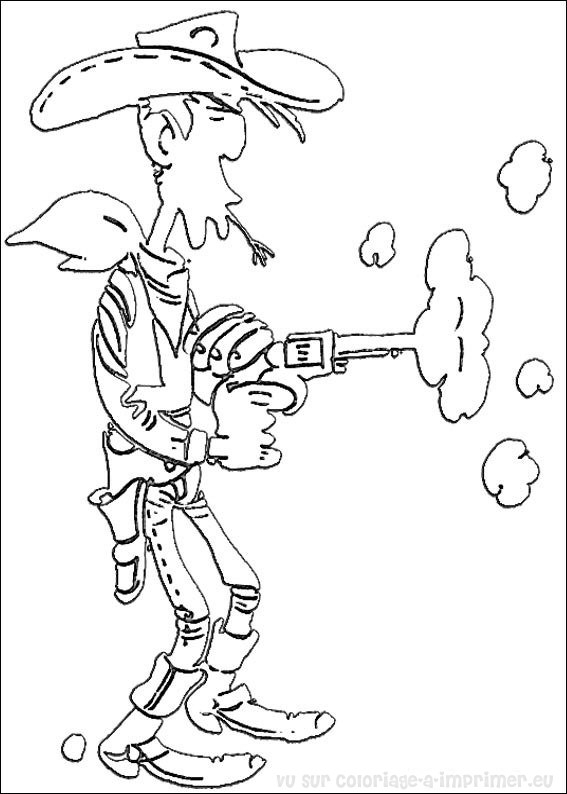 Lucky Luke avec son cheval Jolly Jumper dans le Far West