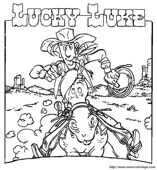 Lucky Luke chevauche son cheval Jolly Jumper dans le Far West