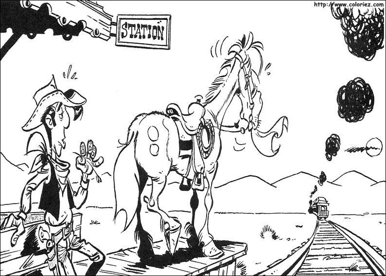 Lucky Luke et son cheval Jolly Jumper dans le Far West