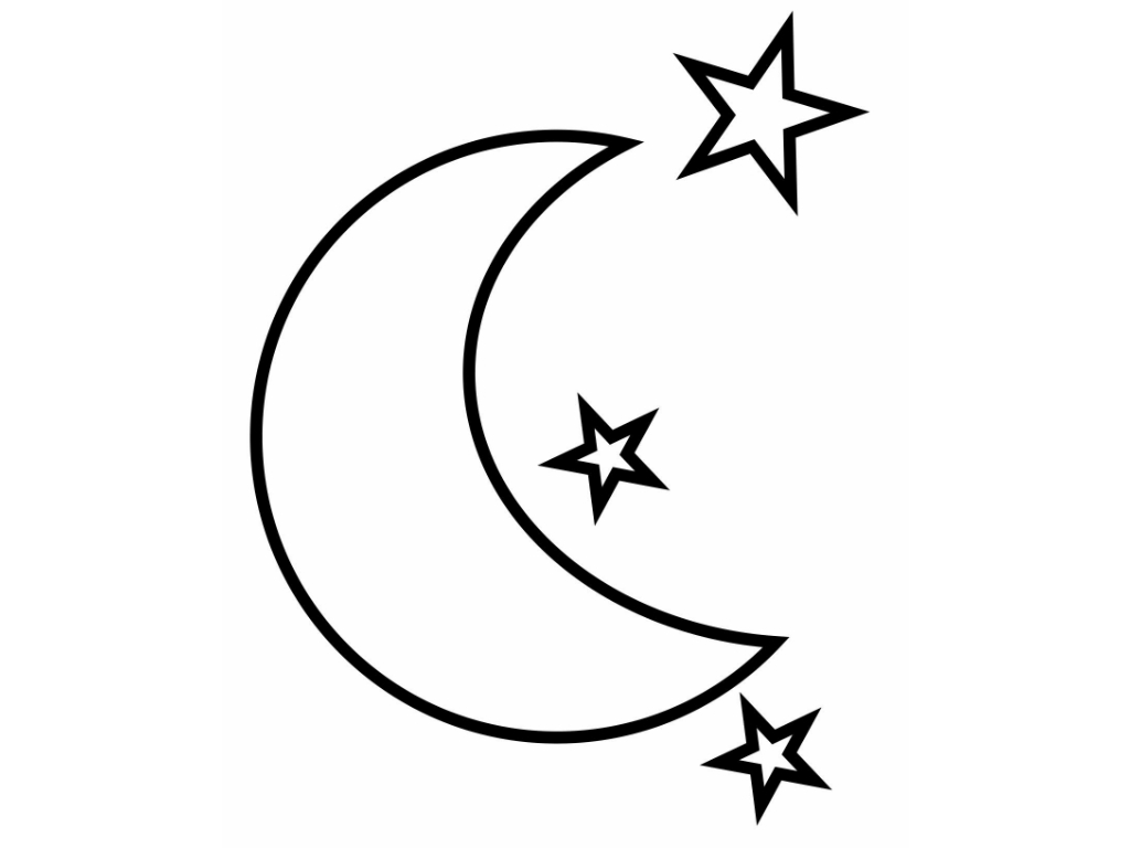 Coloriage d'une lune souriante entourée d'étoiles