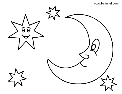 Coloriage d'une lune souriante illuminant un paysage nocturne