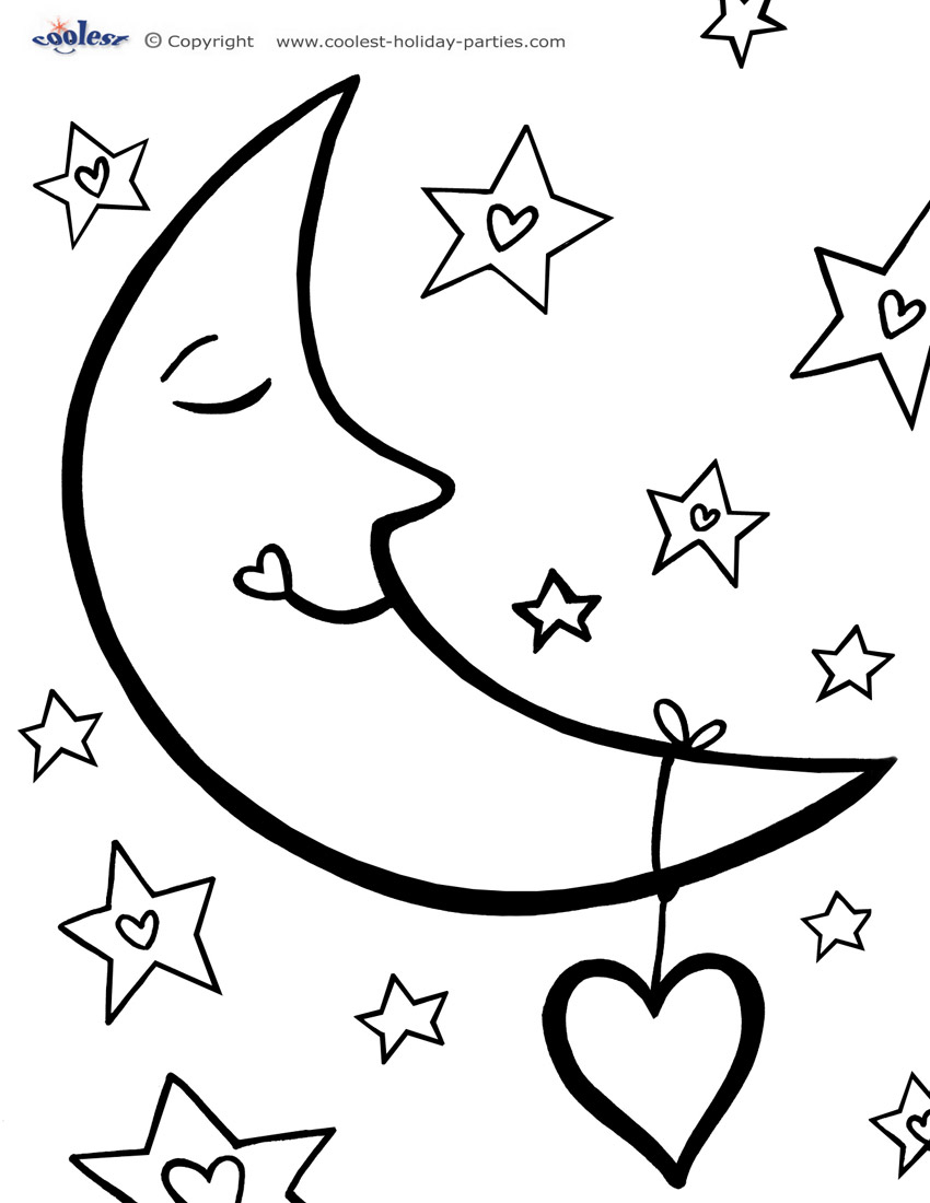 Coloriage d'une lune souriante entourée d'étoiles