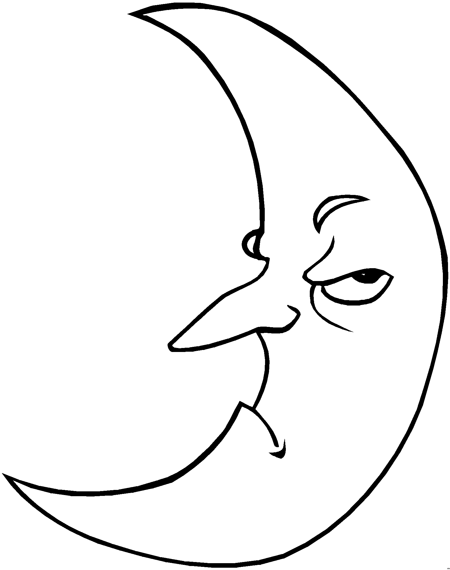 Coloriage d'une lune souriante entourée d'étoiles