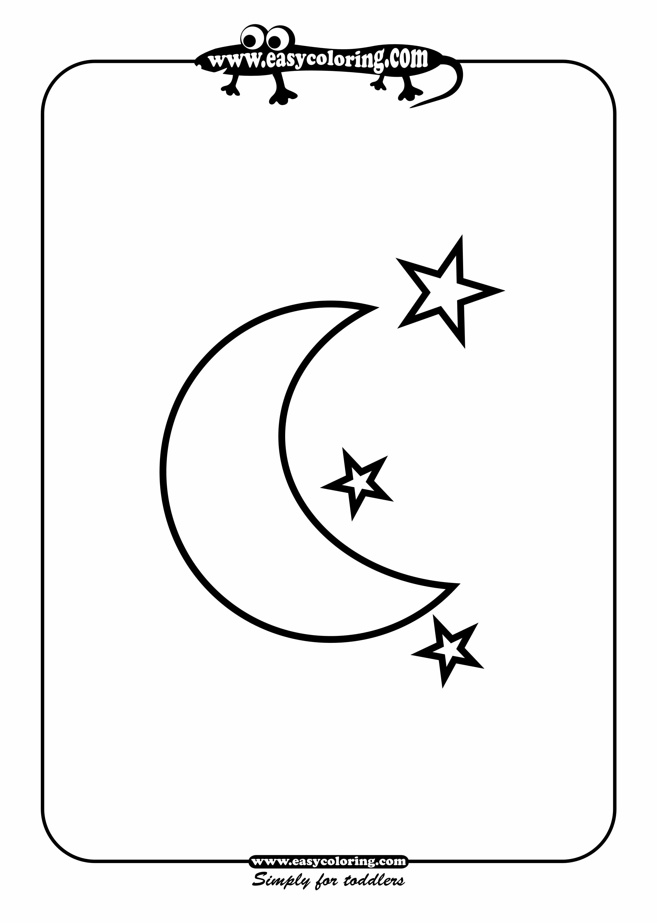 Un joli coloriage de lune souriante dans un ciel étoilé