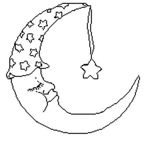 Coloriage d'une lune souriante avec des étoiles et des nuages