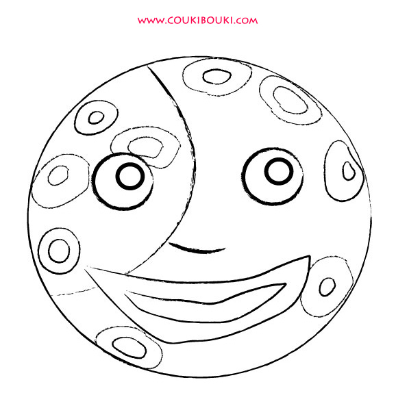 Coloriage d'une lune souriante dans un ciel étoilé