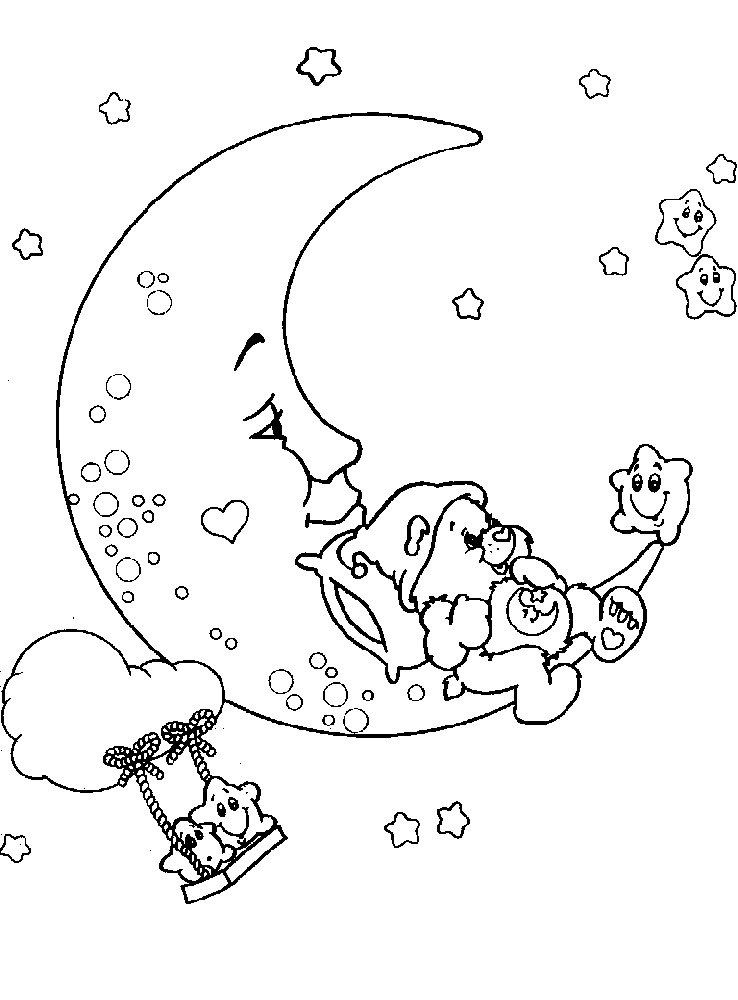 Un ciel nocturne avec une lune souriante et des étoiles scintillantes